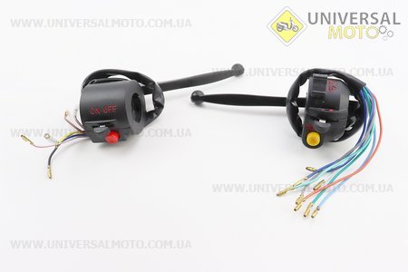 Блок кнопок на кермі лівий, правий комплект із важелями (під дзеркала М10) ALPHA, тип 1. Китай (Запчастини для мопеда Дельта / UM3190-V06)