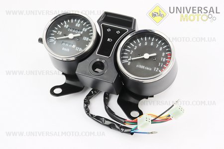 Спідометр у зборі "подвійний" 120 км/год. тахометр механічний (широке кріплення). Китай (Запчастини на скутер Viper Alpha / UM3192-V07)
