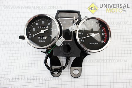 Спідометр в зборі "подвійний" 120 км / ч тахометр електронний (вузьке кріплення, 2 фішки мама). Китай (Запчастини на скутер Viper Alpha / UM3192-V92)