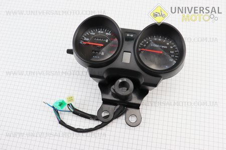 Спідометр в зборі "подвійний" 140 км / ч тахометр електронний (вузьке кріплення, 1 фішки тато) (Musstang Alfa New MT125-8F). Китай (Запчастини на скутер Viper Alpha / UM3193-V07)