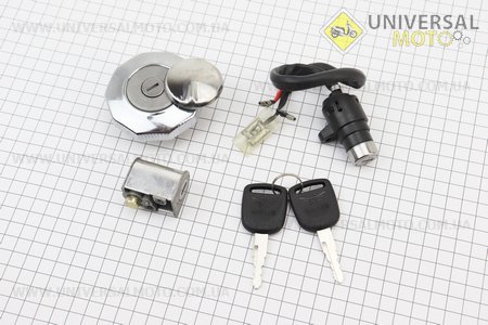 Замки комплект (запалювання + керма + кришка баку ). Китай (Запчастини на скутер Viper Alpha / UM3193-V17)