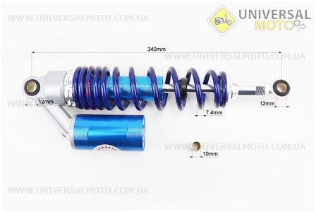 Амортизатор задній JH / CB / CG - 340мм * d 61 мм (втулка 10;12мм / втулка 10;12мм) газовий регульов, синій. TATA (Запчастини на мотоцикл / UM3193-V24)