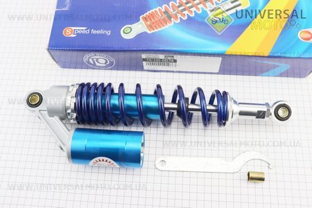 Амортизатор задній JH / CB / CG - 340мм * d 61 мм (втулка 10;12мм / втулка 10;12мм) газовий регульов, синій. TATA (Запчастини на мотоцикл / UM3193-V24)