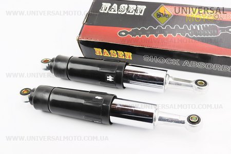 Амортизатор задній JH / CB / CG - 335мм * d60мм (втулка 12мм / втулка 10мм) закритий регульований, Чорний комплект 2шт. JIALING (Запчастини для мопеда Дельта / UM3203-V14)