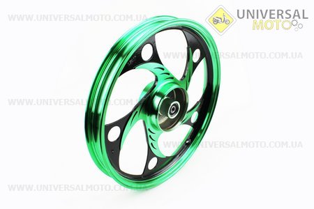 Диск задній литий 1,6-17 "ALPHA / ACTIVE" хвиля ", чорний / зелений (вісь 12мм). Китай (Запчастини для мопеда Дельта / UM3203-V74)