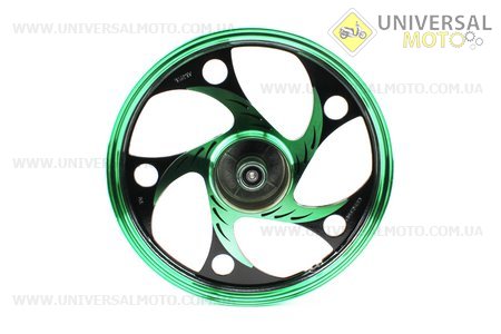Диск задній литий 1,6-17 "ALPHA / ACTIVE" хвиля ", чорний / зелений (вісь 12мм). Китай (Запчастини для мопеда Дельта / UM3203-V74)