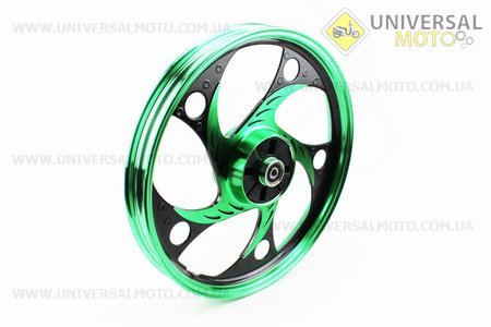 Диск задній литий 1,6-17 "ALPHA / ACTIVE" хвиля ", чорний / зелений (вісь 12мм). Китай (Запчастини для мопеда Дельта / UM3203-V74)