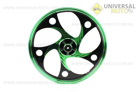 Диск передній литий 1,4-17" ACTIVE "хвиля", чорний/зелений "під дискове гальмо" (вісь 12мм). Китай (Запчастини на скутер Viper Active / UM3203-V76)