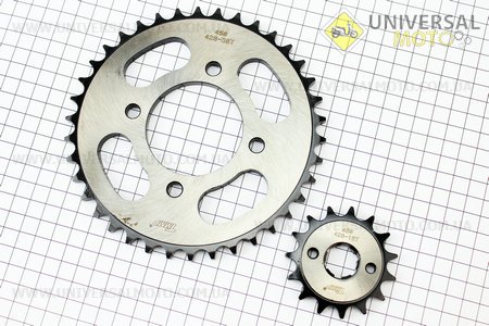 Зірки комплект ZS125J-428H-38T + 15T "гартована". TMMP (Запчастини на мотоцикл Viper 125-150J / UM3214-V25)