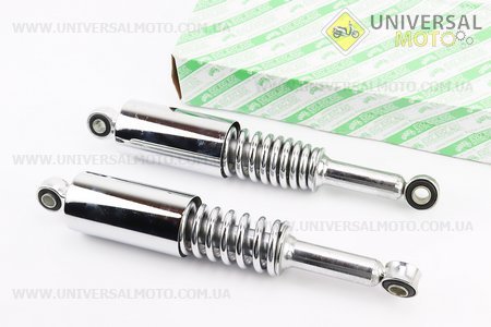 Амортизатор задній JH / CB / CG - 310мм * d55мм (втулка 12мм / втулка 12мм) зі стаканом, Хром комплект 2шт. EVO (Запчастини для мопеда Дельта / UM3215-V38)