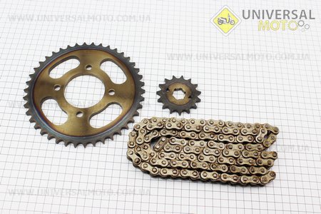 Звезды, цепь, комплект ZS125J-428H-116L + 42T + 15T "каленая" (в коробке). Crocodile (Двигатель CB125-250см3 / UM3215-V53)