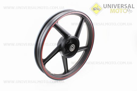 Диск колесный задний литой 18Х1,85 (под резинки) "лучи" Черный (ось 15мм), Тип №1. Китай (Двигатель CB125-250см3 / UM3215-V55)