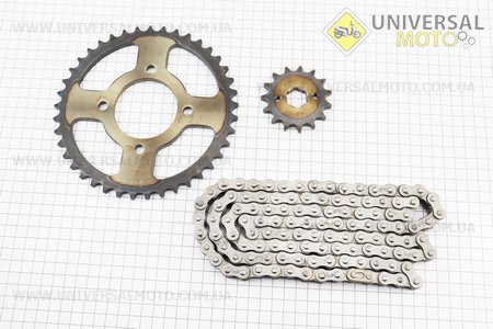 Звезды, цепь, комплект ZS125J-428H-116L + 41T + 15T "каленая" (в коробке). Crocodile (Двигатель CB125-250см3 / UM3215-V62)