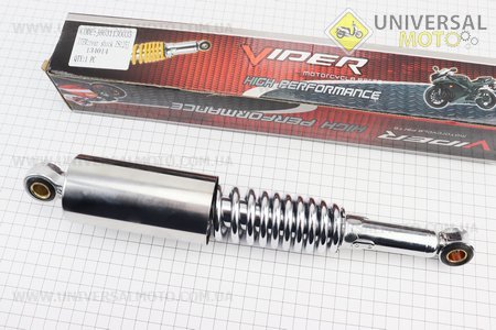 Амортизатор задній JH / CB / CG - 325мм * d55мм (втулка 12мм / втулка 12мм) зі стаканом регульований, Хром. Viper (Запчастини для мопеда Дельта / UM3216-V01)
