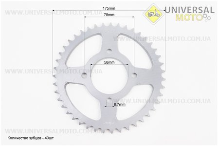 Зірки, ланцюг комплект ZS125J-428-116L + 43T + 15T (в коробці). Китай (Запчастини на мотоцикл Viper 125-150J / UM3217-V67)