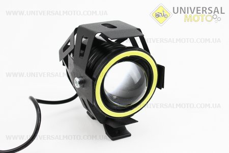 Фара додаткова світлодіодна вологозахисна - LED лінза з обідком "ангельський очей" в металевому корпусі, з кріпленням на кермо, 110 * 70мм. Китай (Різне / UM3245-V42)