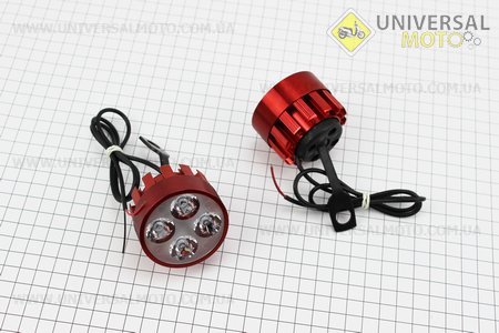 Фара дополнительная светодиодная - 4 LED с креплением под зеркало, комплект 2 штуки, Красный. Китай (Мотоцикл / UM3246-V59)