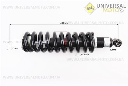 Амортизатор задній МОНО 400мм * d78мм (втулка 12мм / вилка 12мм) регульований, Чорний. NC (Запчастини на мотоцикл / UM3247-V46)