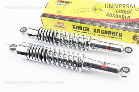 Амортизатор задній JH / CB / CG - З65мм * d55мм (втулка 12мм / втулка 10мм) зі стаканом регульов., Хром комплект 2шт. TMMP (Запчастини для мопеда Дельта / UM3249-V31)