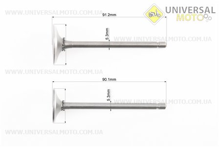 Клапана выпускной (h-89; d-27), впускной (h-90; d-31,5) комплект 2 штуки 200см3 . TATA (Мотоциклы CG125-250 / UM3261-V36)