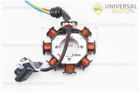 Статор магнето (генератора) (8 котушок "5 проводів"), (d=88,5мм). TMMP (Запчастини на мотоцикл з двигуном CG / UM3261-V97)