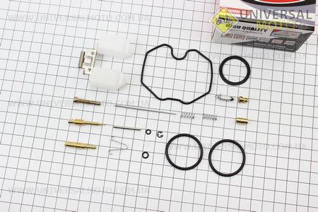 Ремонтний комплект карбюратора 125-150сс, 18 деталей і поплавок. ZHENGHE (Запчастини на мотоцикл з двигуном CG / UM3264-V01)