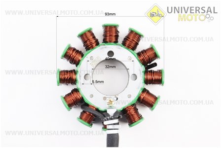 Статор магнето (генератора) (12 котушок роз'єм "тато 3+2"), 200см.куб. (d=93мм). JIALING (Запчастини на мотоцикл з двигуном CG / UM3264-V42)