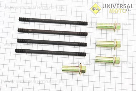 Шпилька цилиндра d8мм, комплект 4 штуки (129мм) + гайки. Китай (Запчастини на мотоцикл з двигуном CG / UM3264-V50)