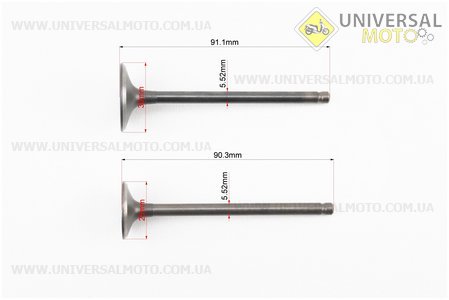 Клапана випускний (немагнітний) (h-90,3; d-25), впускний (h-91,1; d-30) комплект 2шт 150см.куб.. JINLONGLIAN (Запчастини на мотоцикл з двигуном CG / UM3264-V64)