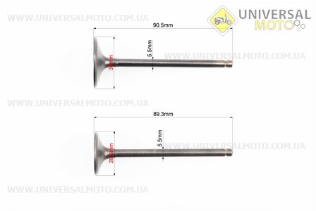 Клапана випускний (НЕМАГНІТний) (h-89,3; d-28,5), впускний (h-90,5; d-34) комплект 2шт 250cм3. JINLONGLIAN (Запчастини на мотоцикл з двигуном CG / UM3264-V88)