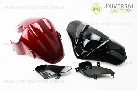 BAOTIAN - BT49QT-12G1 пластик комплект (15 деталей), ЧОРНО - бордовий. Китай (Запчастини на скутер / UM3282-V57)