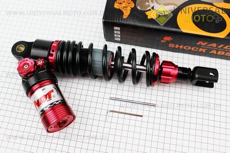 Амортизатор задній GY6 / Honda - 325мм * d63мм (втулка 12мм / вилка 8 мм) газовий регульований, чорний тип 2. NAIDITE (Запчастини на скутер / UM3283-V95)