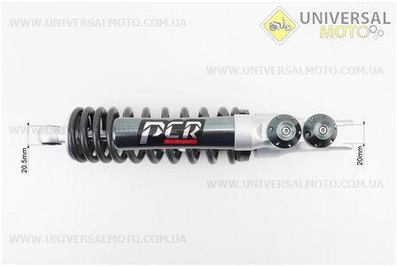 Амортизатор задній GY6 / Honda - 320мм * d62мм (втулка 12/10мм / вилка 8 мм) газовий, Графіт. PCR (Запчастини на скутер / UM3284-V16)