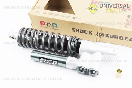 Амортизатор задній GY6 / Honda - 320мм * d62мм (втулка 12/10мм / вилка 8 мм) газовий, Графіт. PCR (Запчастини на скутер / UM3284-V16)