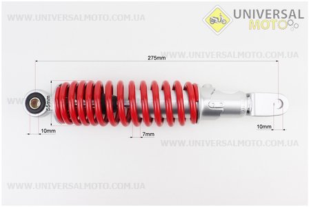 Амортизатор задній GY6 / Suzuki - 275мм * d55мм (втулка 10мм / вилка 10мм) регульований, червоний. TVR (Запчастини на скутер Suzuki / UM3285-V33)