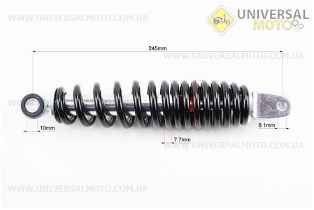 Амортизатор задній GY6 / Yamaha - 245мм * d50мм (втулка 10мм / вилка 8 мм), чорний. Mototech (Запчастини на скутер / UM3285-V42)