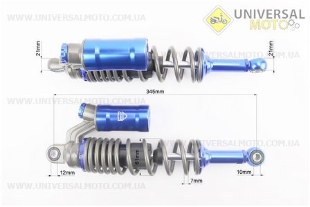 Амортизатор задній GY6 - 350мм * d61мм (втулка 12мм / вилка 10 мм) газовий регульов., Червоний комплект 2шт. JWBP (Запчастини на Viper Race / UM3285-V95)