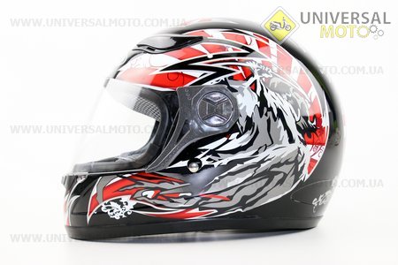 Шлем закрытый  HF-121 M- ЧЕРНЫЙ с красным рисунком