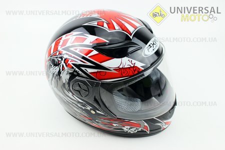 Шлем закрытый  HF-121 M- ЧЕРНЫЙ с красным рисунком