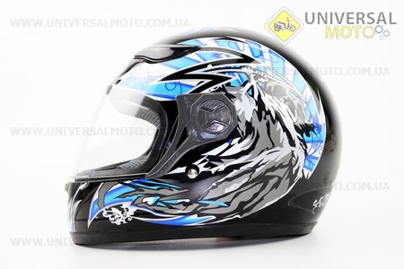 Шлем закрытый  HF-121 M- ЧЕРНЫЙ с синим рисунком
