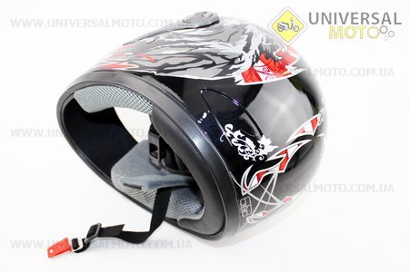 Шлем закрытый  HF-121 L- ЧЕРНЫЙ с красным рисунком