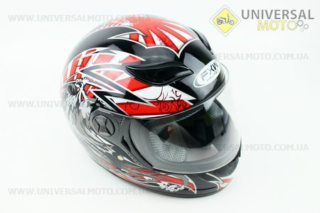 Шлем закрытый  HF-121 L- ЧЕРНЫЙ с красным рисунком