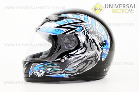 Шлем закрытый  HF-121 L- ЧЕРНЫЙ с синим рисунком