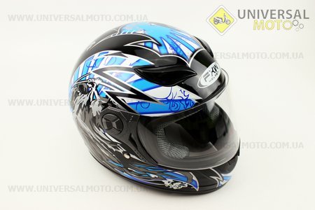 Шлем закрытый  HF-121 L- ЧЕРНЫЙ с синим рисунком