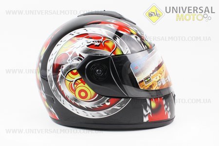 Шлем закрытый HF-150 S- ЧЕРНЫЙ с красным рисунком