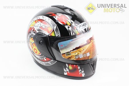 Шлем закрытый HF-150 S- ЧЕРНЫЙ с красным рисунком