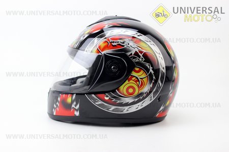 Шлем закрытый HF-150 M- ЧЕРНЫЙ с рисунком красным
