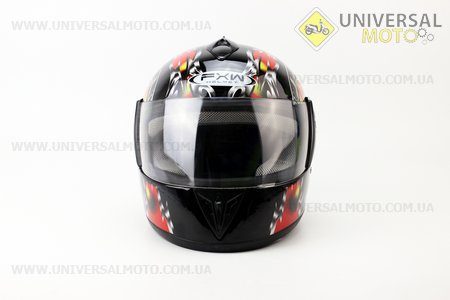 Шлем закрытый HF-150 M- ЧЕРНЫЙ с рисунком красным