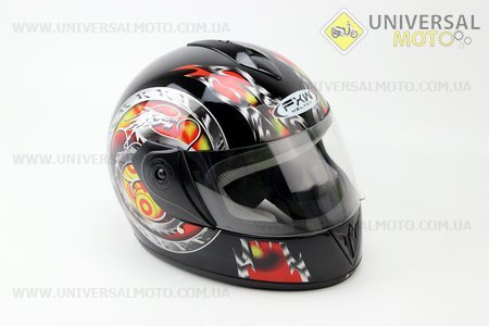 Шлем закрытый HF-150 M- ЧЕРНЫЙ с рисунком красным