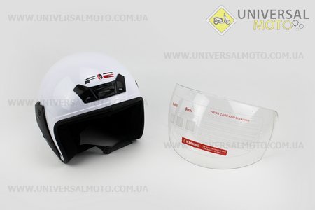 Шлем открытый 207 XS - БЕЛЫЙ с синим рисунком "байк". F-2 (Шлем / UM3300-V95)